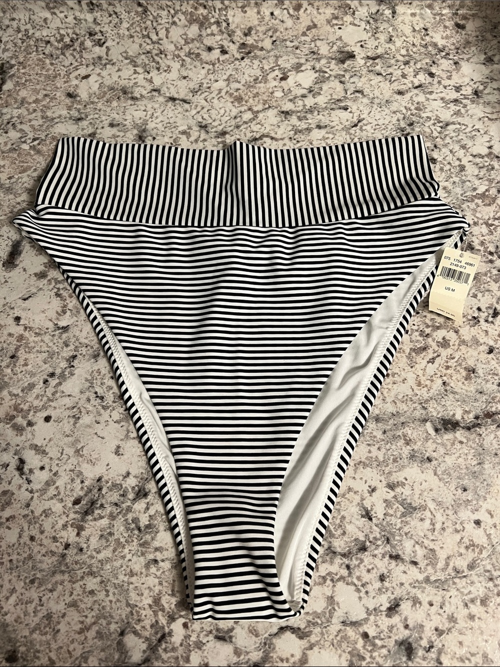 aerie Black & White Striped High-Waist Bikini Bottom